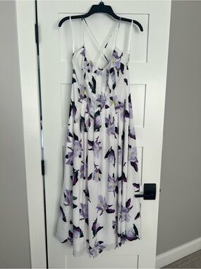 Banana Republic White Midi Dress with Lavender Floral Print